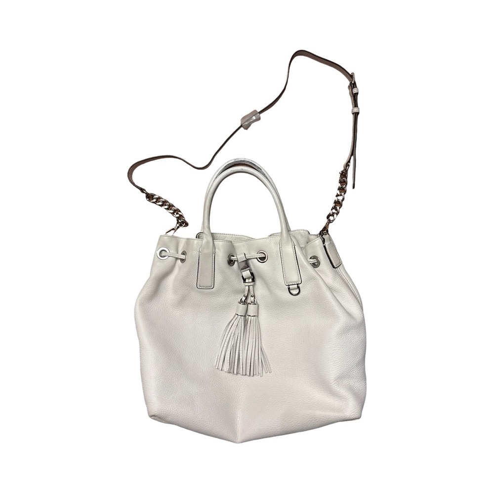 Michael Kors Camden Large Satchel Handbag Optic White Leather